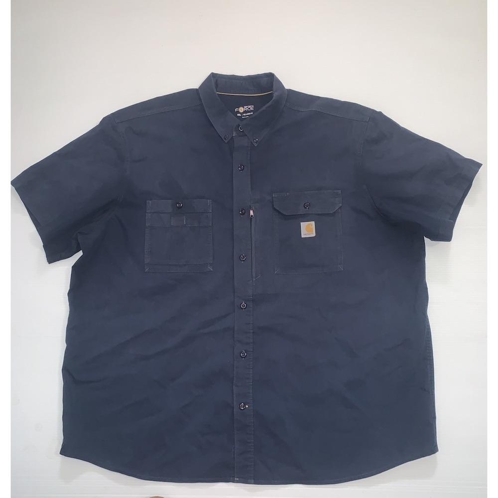 Carhartt Force Mens Relaxed Fit Short Sleeve Button Down Vented Shirt 3XL Blue